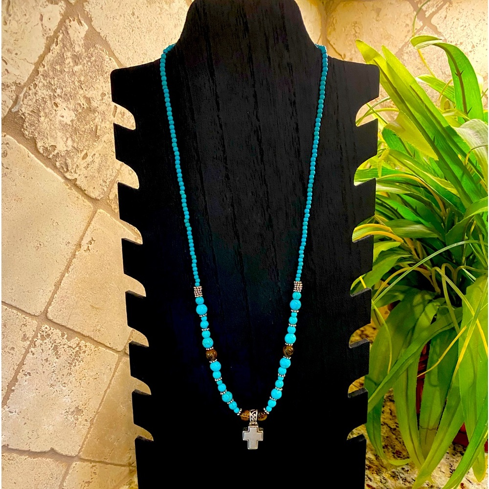 Brand new, never worn, artisan crafted 13” turquoise necklace